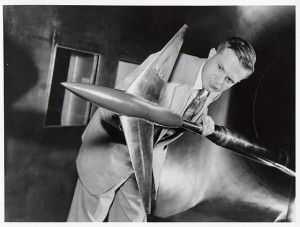 Whitcomb in 1955, inside Langley's 8-foot high-speed wind tunnel. (NASM Photo SI 75-4846)