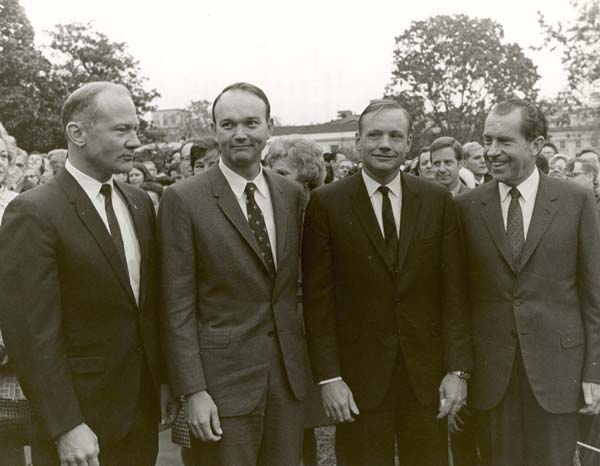 Armstrong: "Where do I sign? Not." The Apollo 11 crew arrives at the White House at the conclusion of their 45-day Giant Step Presidential Goodwill Tour, November 1969. Photo: NASA 