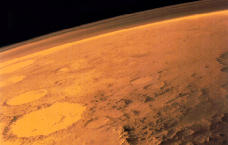 The thin Martian atmosphere, as seen by the Viking 1 orbiter.
